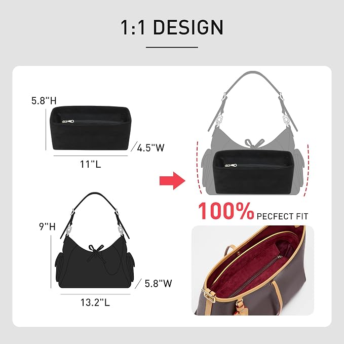 Soft Velvet Purse Organizer Insert for lv Carryall PM, Black | Carryall PM Organizer with Zipper Cover Closure, Protects Interior, Keeps Shape, Easy Transfer Tote Handbag Dividers - Image 5
