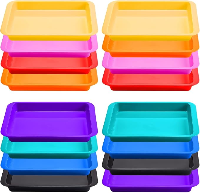 Tatuo 16 Pack Large Colorful Plastic Art Trays for Kids 14 x 10 x 2 Inch | Multicolor Activity Craft Trays,Stackable Art Serving Tray Organizer for School DIY Projects Beads, Painting, Jewelry by Tatuo