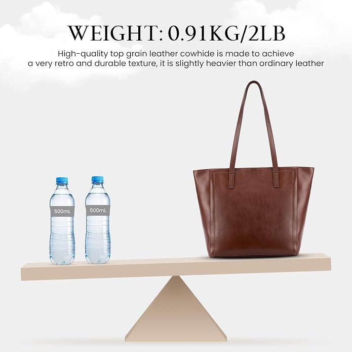 befen Vintage Genuine Leather Work Tote Bag for Women, Tote Bag with Zipper | Large Tote Bag with Zipper Leather Purse and Handbags with Compartment, Vintage Genuine Leather Work Tote Bag for Women - Image 5