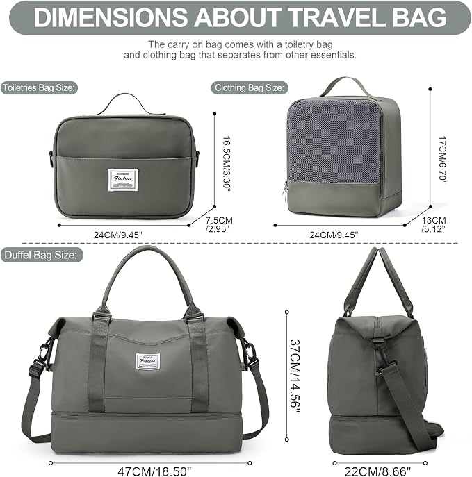 Weekender Bags for Women,Travel Duffle Overnight Bag with Shoe Compartment | Personal Item Carry On Bag,Gym Bag,3 Pcs Set - Image 3