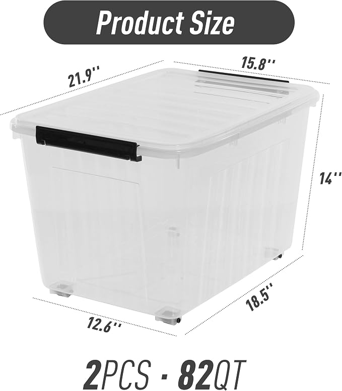 Citylife 82 Quart Large Clear Plastic Storage Bins with Lids 2-Pack | Stackable, Secure latching lids, Easy Find, Clothes Storage Bins for Closet Bedroom Garage - Image 7