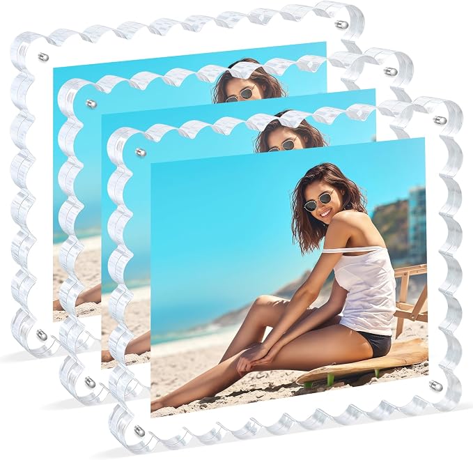 Chivalral 8x10 Scalloped Acrylic Photo Frame 3 Pack,15+15mm Desktop Holders | With magnetic frames,vertical & horizontal keepsakes for weddings,birthdays,Christmas and anniversary celebrations - Image 8