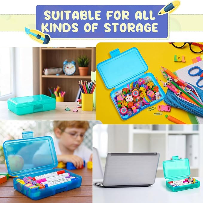 Zhehao 40 Pack Plastic Pencil Box Bulk, Hard Case for Kids,Blue, Green | Clear Lid Cases for School Supplies, 3 Compartment Organizer, Hard Plastic Utility Holder with Pens Brushes, Classroom Use - Image 7