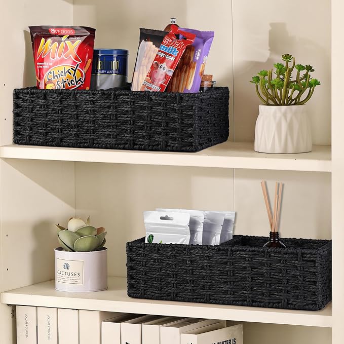 2 Section Wicker Storage Basket, Black Wicker Baskets, Toilet Tank Basket, Small Baskets for Organizing Storage Shelves, 2-Pack - Image 4