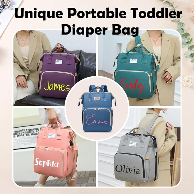 Personalized 3 in 1 Diaper Bag Backpack with Changing Station, Multifunctional Large Baby Diaper Bags for Boys & Girls Portable, Custom Lightweight Changing Bag, Newborn Baby Essential Gifts - Image 7