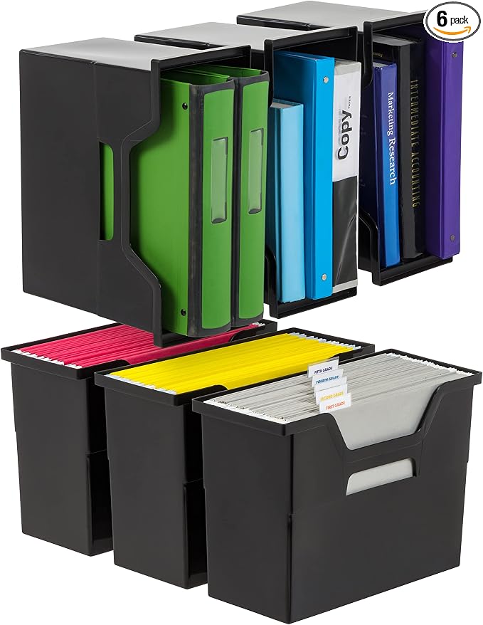 IRIS USA 6-Pack Medium Desktop File Box with Open Lid, Black | Organize classroom papers, lesson plans and supplies with portable storage for teachers, schools and educators by IRISUSA