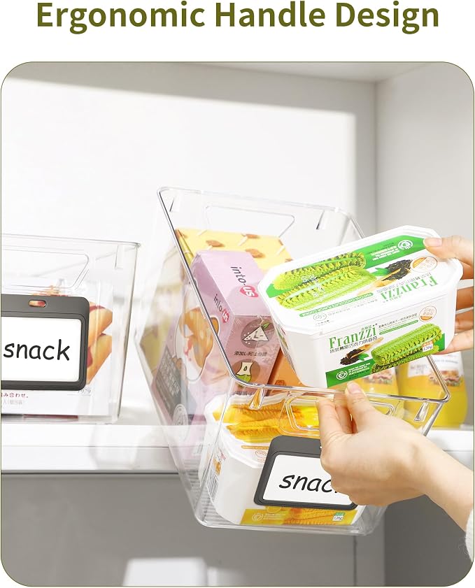 iCASA 6-Pack Clear Fridge Organizers and Storage Bins Container with Labels | Plastic Refrigerator Organizer Bin for Organizing, Home Organization Must Haves for Kitchen Under Sink Cabinet Pantry Shelf - Image 4