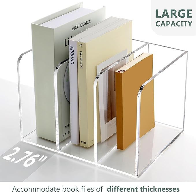 SANRUI Acrylic Magazine Holder Desk Organizer Workspace Sorter Clear 3 Slot | Bookend File Sorter Holder,Folder Rack, Office Accessories Organization Storage with 3 Vertical Compartments - Image 5