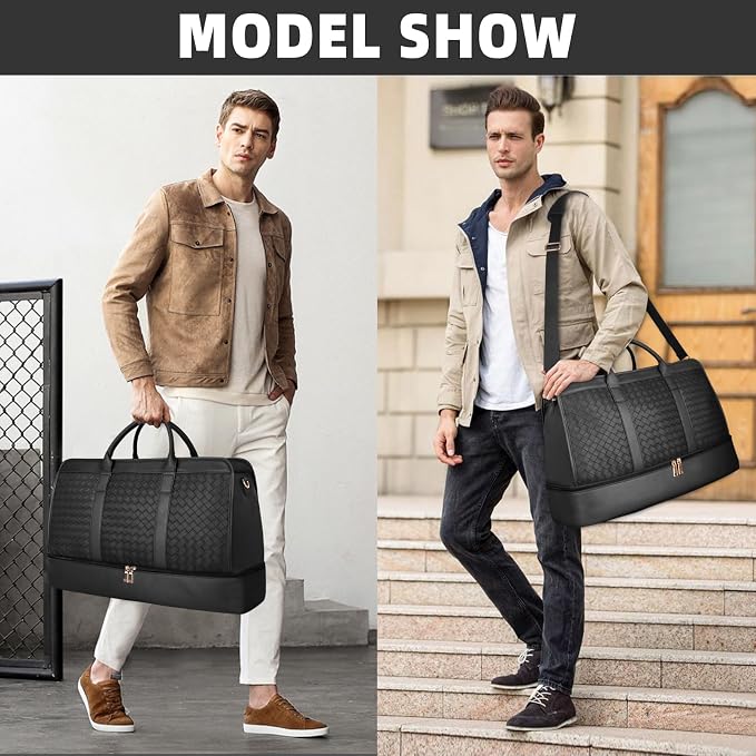 Travel Duffle Bag for Men Women, PU Leather Duffel Bag for Traveling, Large Carry on Weekender Overnight Bag with Shoe Compartment, Perfect for Travel/Daily Use - Image 2