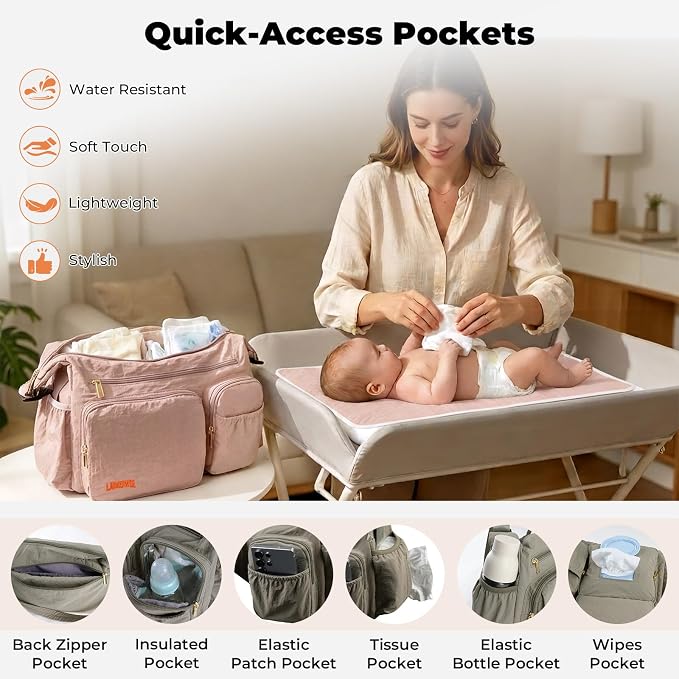 Puffy Crossbody Diaper Bag, 2-in-1 Stroller Caddy & Mom Purse, 13L Lightweight Travel Duffle Bag for Baby, Work Commute, Gym, Labor Delivery (Eucalyptus Gray) - Image 6