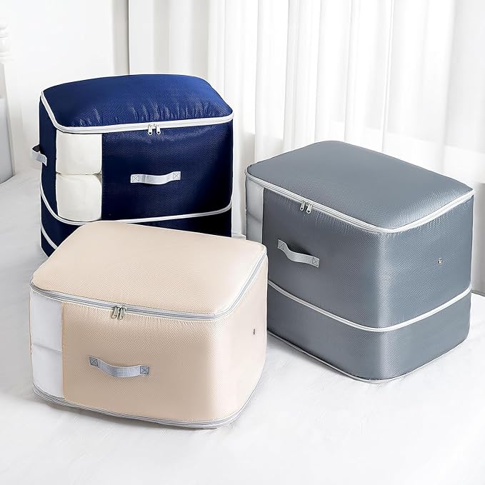 Comforter Storage Bag -130L Large Capacity Blanket Storage Bags 3-Layer Ultra Space Saving Self Compression Organizer, Washable Compression Bags for Storage Comforter Blanket, 4-Pack, Beige - Image 7
