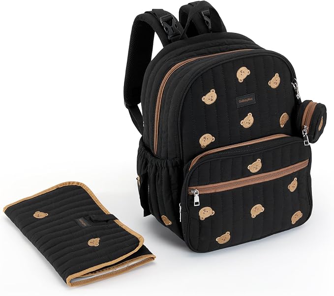 Large Diaper Bag Backpack with Changing Pad, Insulated Bottle Pockets, Travel & Hospital Bag for Mom & Dad (Large - Black Bears) - Image 7