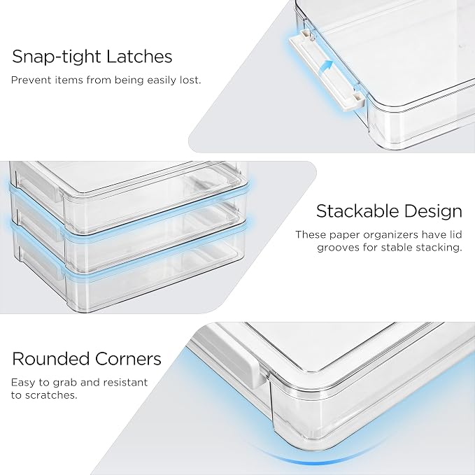 Citylife 2Packs 6 Qt Clear Paper Storage Box with Lids,Plastic Project Case | Stackable File Organizer with Latches for Letter Size Documents, Crafts, Photos and Office Supplies,Sensory Activities - Image 5