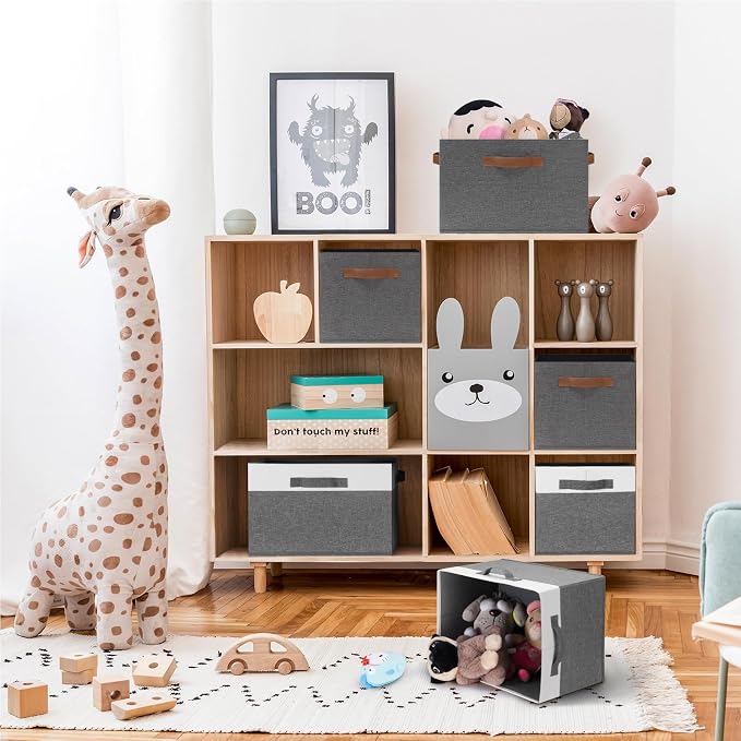 GhvyenntteS Large Fabric Storage Bins with 3 Handles, 15x11x9.6 Inch Storage Baskets for Shelves, Foldable Closet Storage Bins for Shelves, Closet Organizers and Storage Boxes, Gray - Image 7