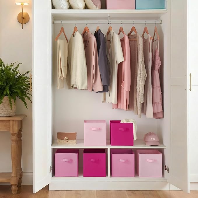 Cupic Cupid 6-Pack 11x11 Storage Cubes, Fabric Cube Bins, Pink Gradient | Foldable, Reinforced Front Handle, Holds Clothes, Toys, Daily Essentials and More, Fits Shelves, Nursery, Playroom - Image 4