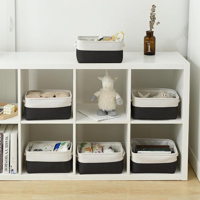 Storage Bins for Shelves - 6 Pack 11.8x7.8x5.2 inch Collapsible Storage Cubes, Basket for Gifts Empty Closet Organizing Dog Toy Box (White & Black) - Image 2