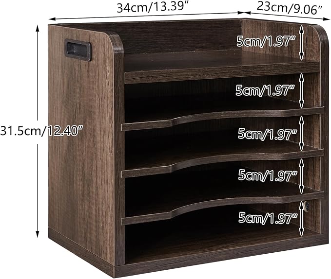 YMYNY Desktop File Organizer with Handle, Document Letter Mail Tray Sorter with 3 Adjustable Shelves, 5 Tiers Paper Holder for Home Office Desk, Black Gray,13.4 * 12.4 * 9.06" UHBC006G - Image 4