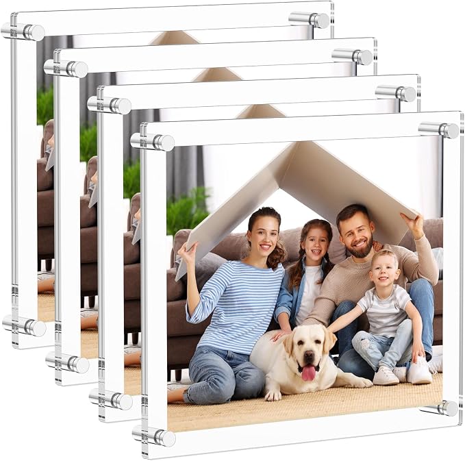 AITEE 8.5x11 Acrylic Picture Frames 4 Pack, Clear Floating Wall Frames | Modern Frameless picture Frames Lucite Transparent Square Cubes Hanging Photo Frame Gift for Home Office Display by AITEE