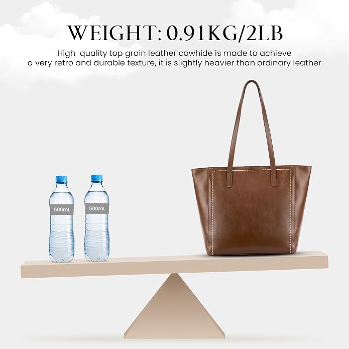 befen Vintage Genuine Leather Work Tote Bag for Women, Tote Bag with Zipper | Large Tote Bag with Zipper Leather Purse and Handbags with Compartment, Vintage Genuine Leather Work Tote Bag for Women - Image 4
