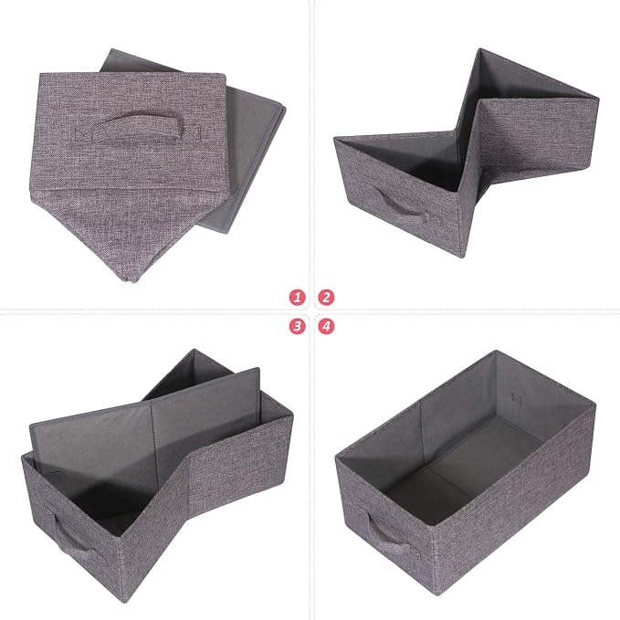 TENABORT Set of 5 Closet Organizer Bins with Handle, Fabric Foldable Storage Baskets Cloth Box Containers for Shelves Home Office Clothes Clothing, Gray, Large - Image 4