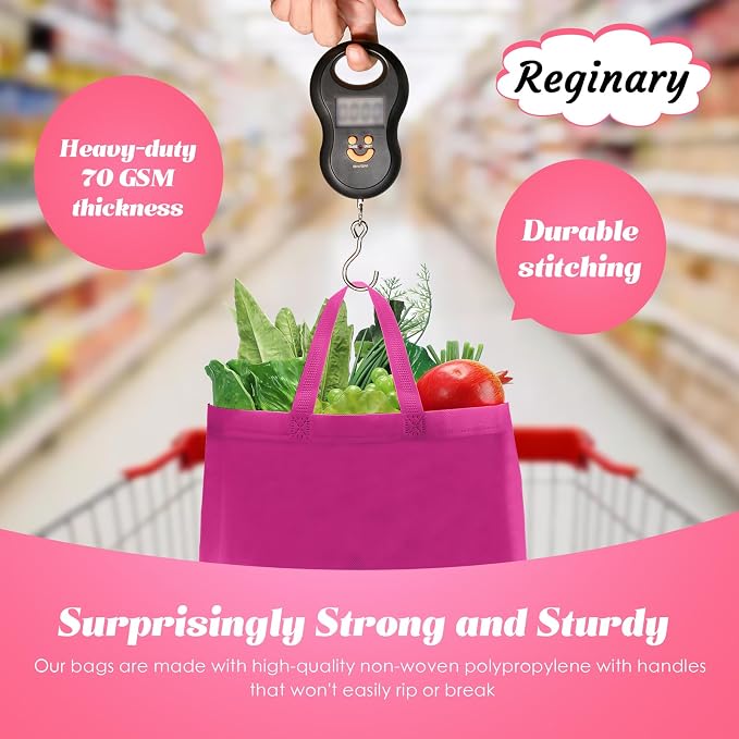 Reginary 100 PCS Non Woven Tote Bags Bulk,Rose Pink | Reusable Shopping Bags with Handles, Stores, Groceries Markets, Events Gift, Party Supplies - Image 6