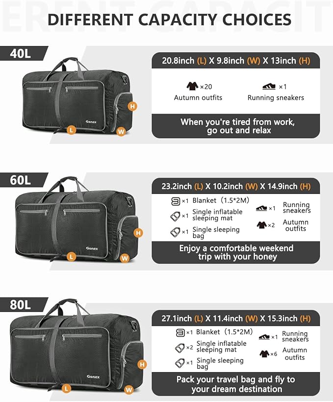 Gonex 150L Foldable Travel Duffle Bag with Shoe Compartment, Lightweight | 210D Nylon, Water-Repellent, Folds Compact, Multiple Pockets, Luggage Sleeve, Family Travel & Camping, Grey - Image 3