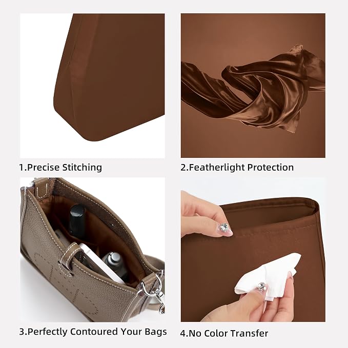 DGAZ Silky Purse Organizer Insert Fits Evelyne TPM/PM/GM/TGM Bags, Luxury Handbag & Tote Organizer, Simplicity bag organizer（Gold,PM） | Soft and Lightweight,Perfect Fit,Multi-pocket Storage,Bag Protector,Luxury Bag Care,Handmade,for Smooth Bag Organizer - Image 3