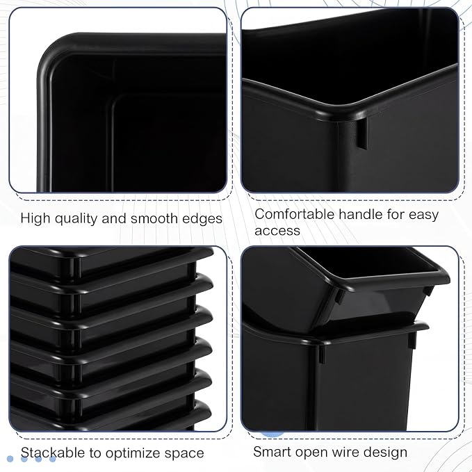 Geetery 6 Pcs Book Bin for Classroom with Labels Stackable Plastic Organizing Bins 11.5 x 5.4 x 7.5 in Book Holders Storage Bins Box Baskets for Classroom Library Home (Black) - Image 3