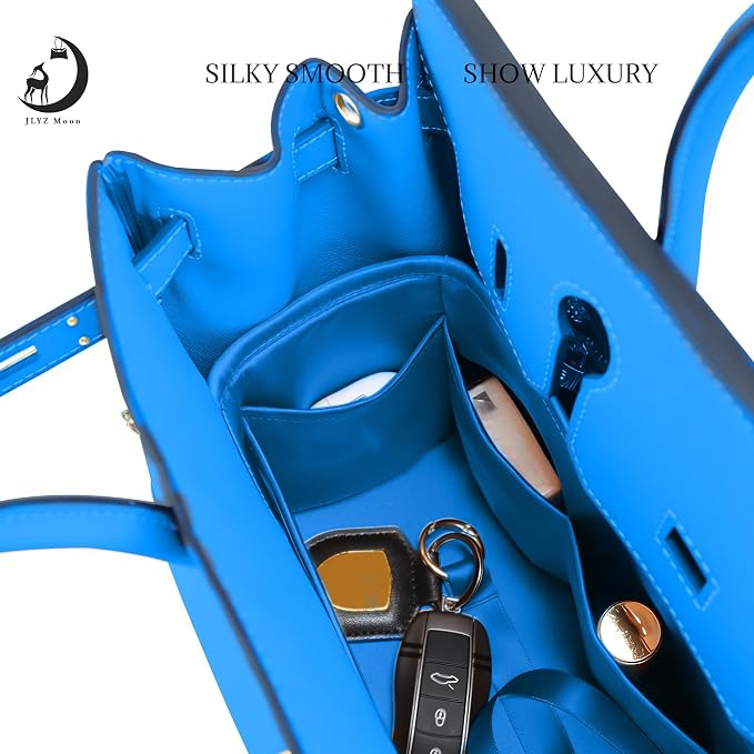 Fits for Brikin Bag Insert Organizer For Hermes(30 S,Aztec Blue) | Premium Silk Material,Smooth Touch,Lightweight,zipper,protect from scratches & stains,multiple pockets,keychain,waterproof - Image 2