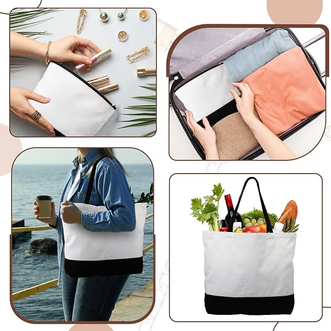 Sanwuta 20 Pcs Bulk Canvas Tote Bags Blank Reusable,Urban Minimalist Duo | 10 Large Totes Plus 10 Cosmetic Pouches, Blank for Custom Printing, Sturdy Handles, Perfect for Grocery or Gift Sets - Image 6