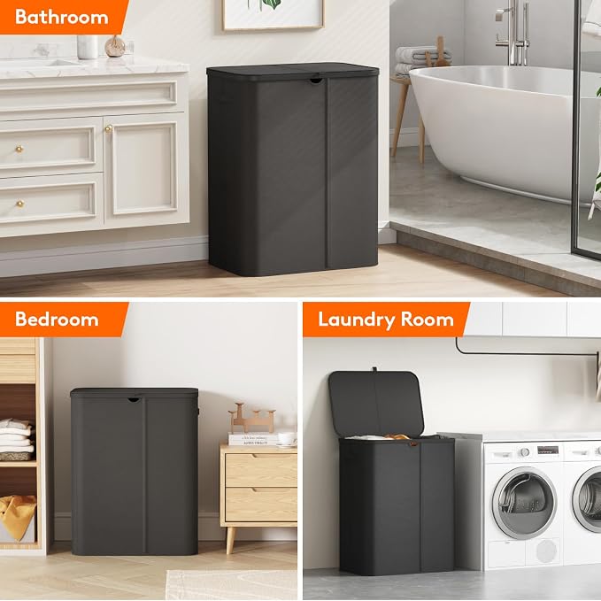 Lifewit 185L 3 Section Laundry Hamper with Lid, Laundry Basket, Black | Large Foldable Laundry Sorter with 3 Removable Bags, Tall Clothes Hamper for Bedroom and Bathroom - Image 9