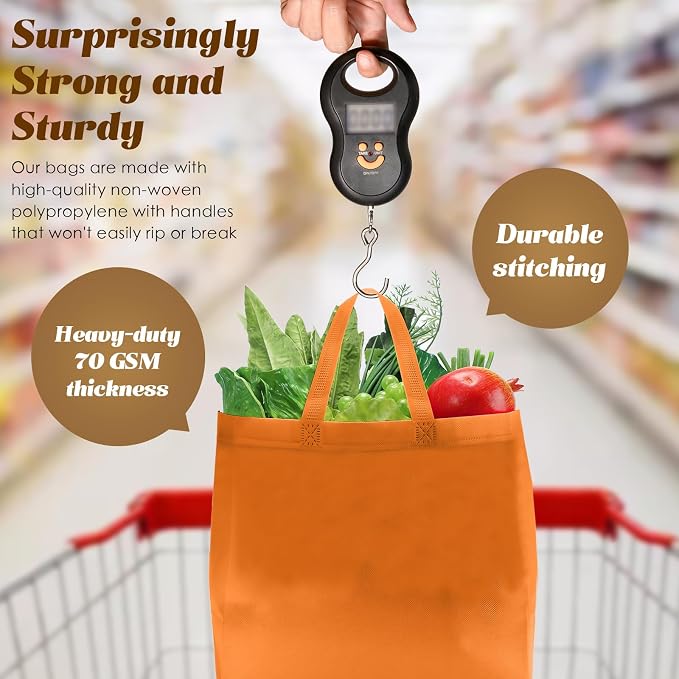Reginary 100 PCS Non Woven Tote Bags Bulk,Orange, Brown, Yellow, Red | Reusable Shopping Bags with Handles, Stores, Groceries Markets, Events Gift, Party Supplies - Image 7