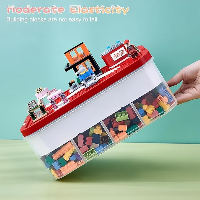 Toys Organizer Storage Case for Lego Box Kids Toy Stackable Building Blocks with Lids Bins Adjustable Lego Storage Containers Plastic Toy Box Red 2 Layers - Image 4