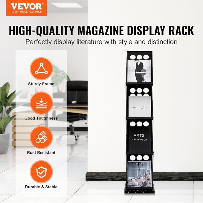 VEVOR Foldable Magazine Display Rack, 4-Tier Brochure Literature Display Stand, Portable Catalog Brochure Holder Stand with Carrying Bag for Office Trade Show Exhibitions, 4 Pockets - Image 2