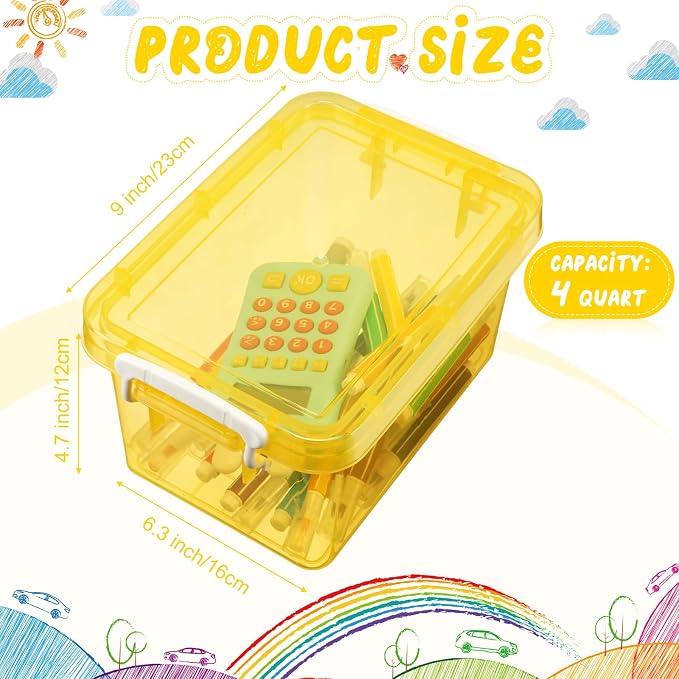 6 Pack Colorful Plastic Storage Bins with Lids 4 Quart Small Storage Latch Box Stackable and Nestable Clear Organizer Bins with Latching Handle and Buckle for Organizing(Yellow) - Image 2