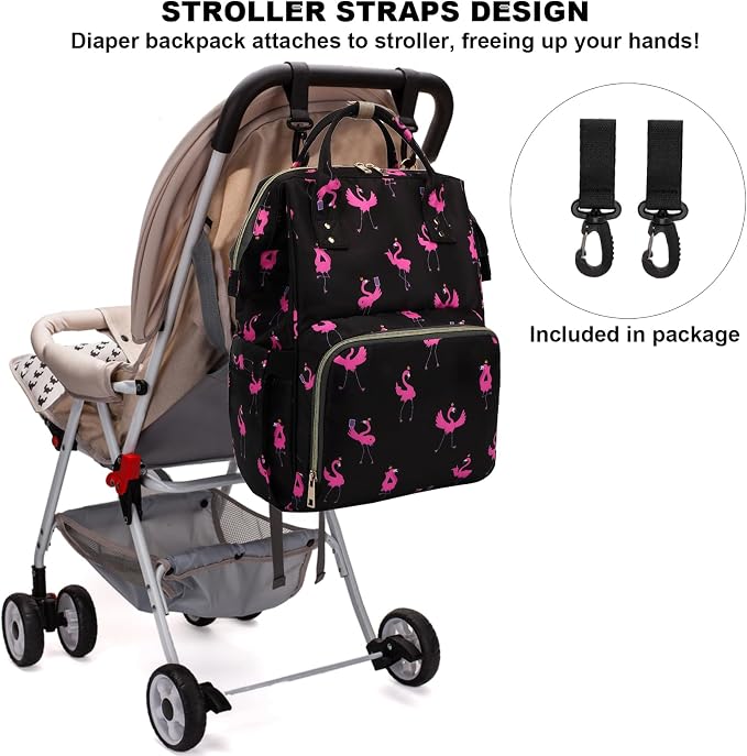Flamingo Baby Diaper Bag Backpack for Women, Large Capacity Waterproof Maternity Travel Nappy Backpacks with Stroller Straps - Image 5