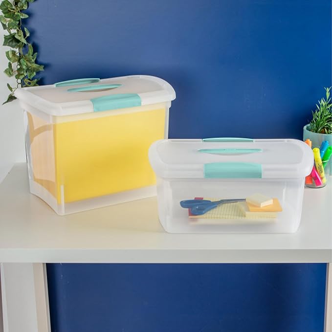 Sterilite Large Nesting ShowOffs Stackable Storage Bin, Latching Organizer Tote with Handle, Plastic Box for File Organization, Clear, 12-Pack - Image 6