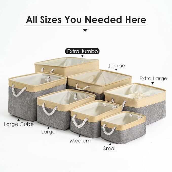 Storage Bins Baskets for Organizing - Extra Jumbo 3 Pack 20.5Lx15.7Wx13.8H Sturdy Fabric Storage Basket for Shelves, Decorative Foldable Closet Nursery Toy (Gold&Grey) - Image 6