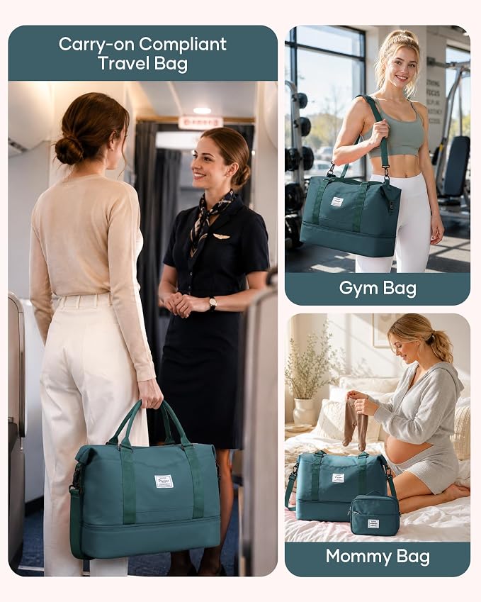 Travel Duffel Weekender Bag Women Tote Carry On Bags With Shoe Compartment | 18x14x8 inches Travel Overnight Bags with Trolley Sleeve for Airplanes Waterproof Sport Tote Gym with Toiletry Bag Blue - Image 8