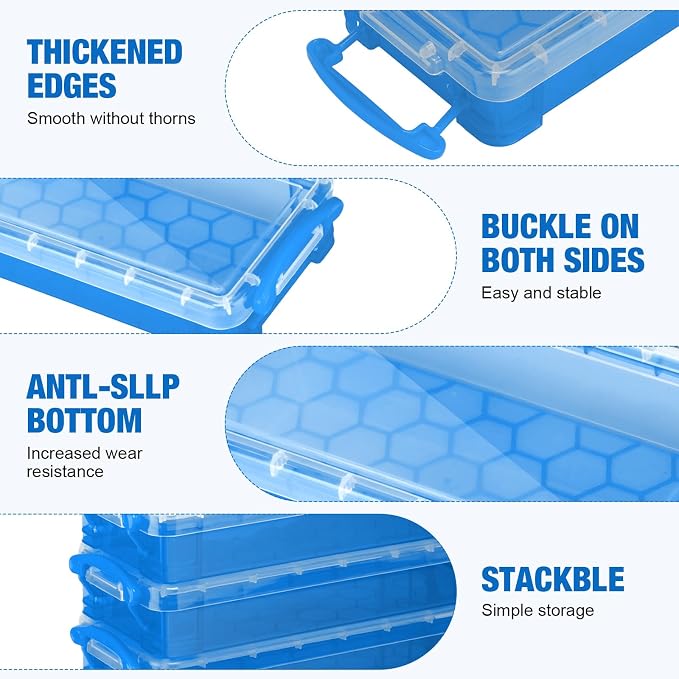 Gueevin 24 Pcs Large Capacity Plastic Pencil Box Clear Plastic Pencil Case Crayon Box with Snap Tight Lid Watercolor Pen Storage Brush Organizer Drawing Tools Container (Cute Blue) - Image 3