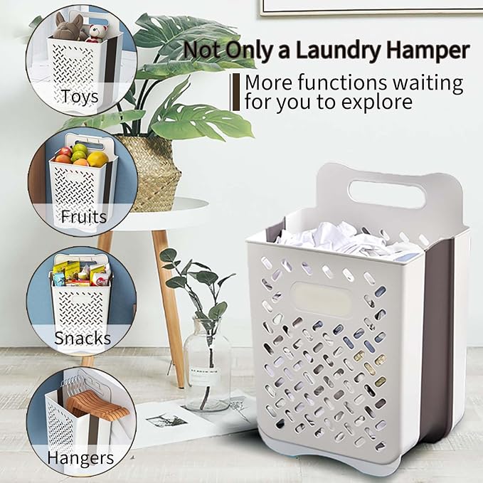 Plastic Collapsible Hanging Laundry Baskets with Carry Handle, Space-Saving Wall Hanging Laundry Basket Durable Tall Folding Plastic Laundry Hamper Waterproof Dirty Clothes Organizer XL+L - Image 8