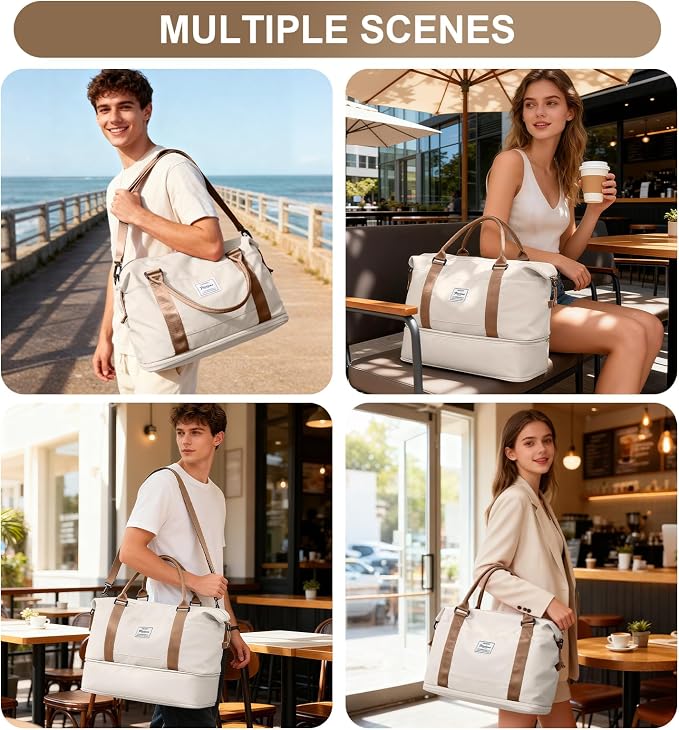 Travel Duffel Weekender Bag Women Tote Carry On Bags With Shoe Compartment | 18x14x8 inches Travel Overnight Bags with Trolley Sleeve for Airplanes Sport Tote Gym for Men Lightweight Daypack-Blackbrown - Image 8
