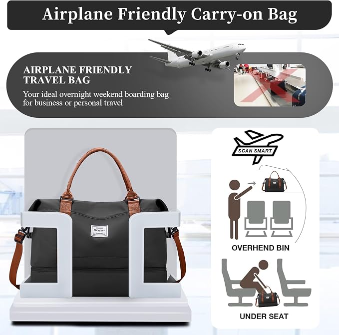 Weekender Bags for Women, Personal Item Travel Bag with Shoes Compartment | Overnight Travel Duffel Bag with Toiletry Bag, Airplane Friendly Carry-On Bag - Image 7