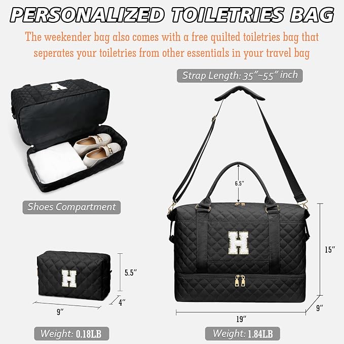 Women Dance Ballet Sports Bag Teen Girl Gifts(Black,H) | Gifts for Women-Overnight Bags with Toiletry Bag-Weekender Bags with Shoe Compartment for Travel - Image 7