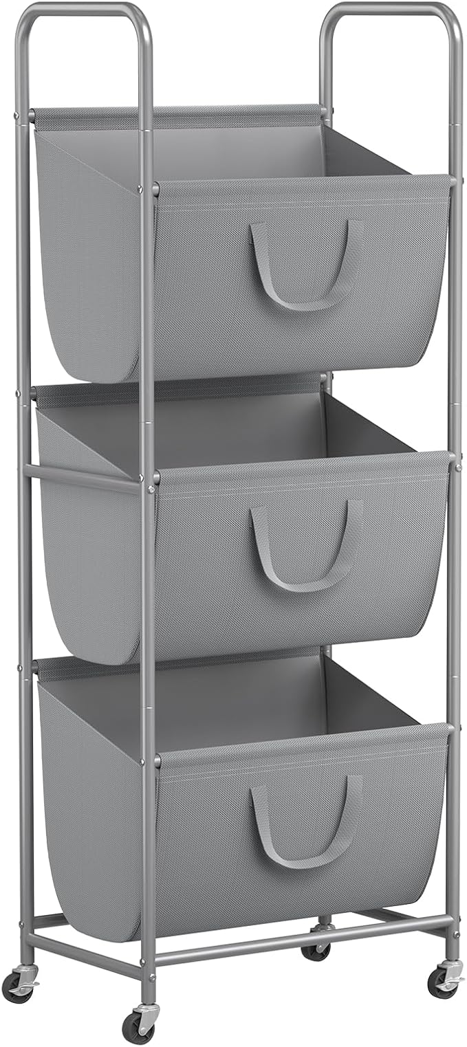 ELYKEN 3-Tier Vertical Rolling Laundry Hamper with Wheels & Removable Bags | 120L Capacity, Space-Saving Design, Locking Casters, 3 Section Laundry Sorter for Apartments, Small Spaces, Closet, Dorm by ELYKEN