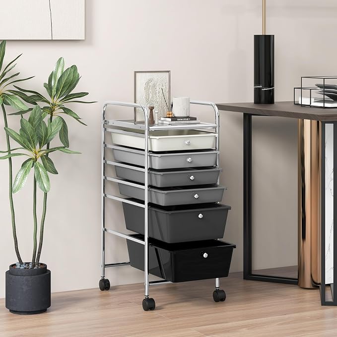 GOFLAME 6-Drawer Rolling Storage Cart, Multifunctional Art Craft Organizer Cart, Mobile Utility Storage Cart with Removable Drawers & Lockable Wheels, Craft Cart for Home Office, School, Gray Gradient - Image 8