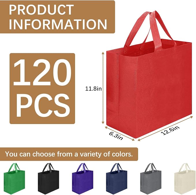 Reusable Grocery Bags 12.6 * 6.3 * 11.8 in - Non Woven Totes Bag with Reinforced Handles, Shopping Bags Bulk - Image 3
