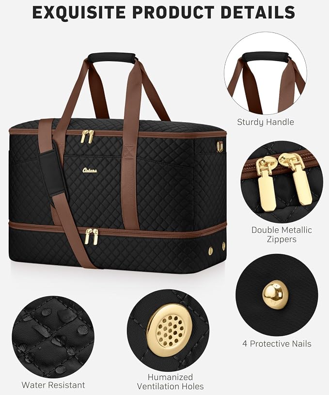 Duffle Bag for Travel, 40L Weekender Bag with Shoe Compartment, Carry On Overnight Bag for Women with Toiletry Bag Duffel Bags with Wet Pocket for Gym Hospital Bags for Labor and Delivery Black Brown - Image 3