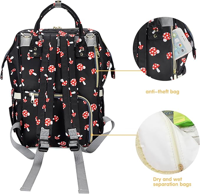 MCWTH Mushroom Diaper Bag Backpack Set for Baby Girls Mom, Large Capacity Multi-Function Nappy Bags Organizer - Image 5