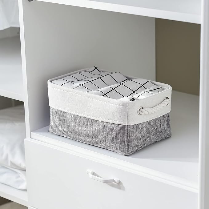 Organization and Storage Basket for Shelves - 12x8x5.2 inch 1 Pack Fabric Storage Cubes, Collapsible Storage Bins for Closet Organizer Gift Cloth Toy (White & Grey) - Image 2
